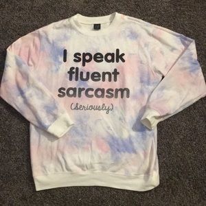 Pink/purple watercolor patterned white sweatshirt
